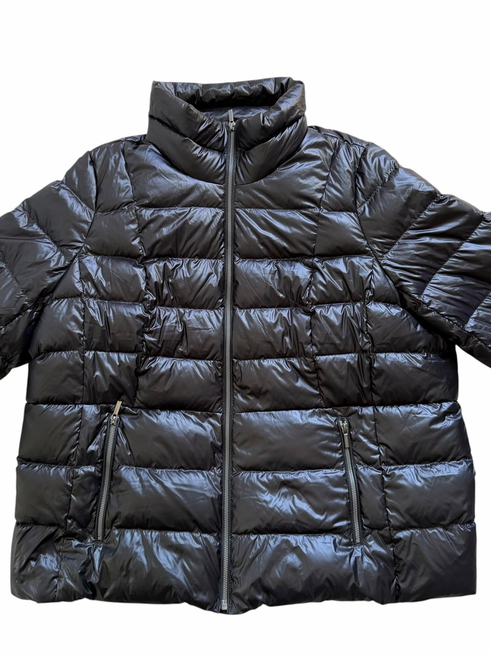 Lands End Down Puffer Jacket 24W Glossy Black Lightweight Quilted Winter Coat - Picture 4 of 9